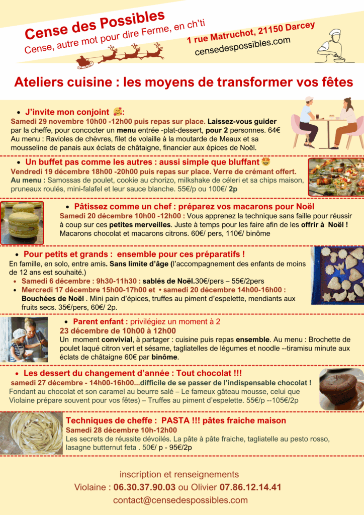 programme des ateliers cuisine de décembre 2025